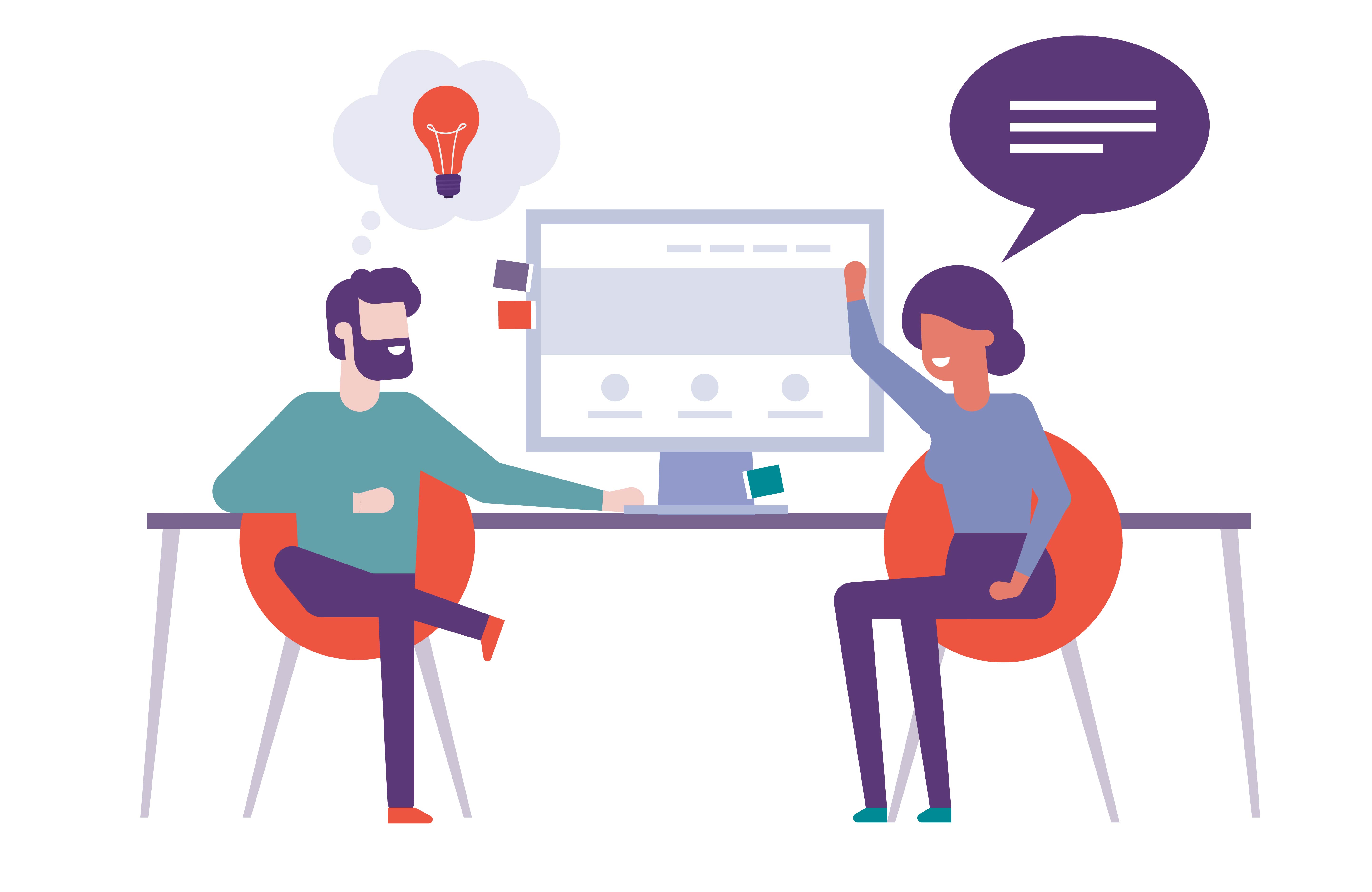 Illustration of two people sitting at a computer working
